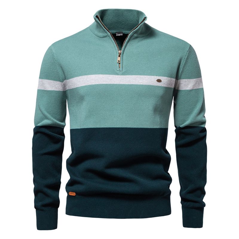 Stand-up Collar Men's Sweater Half Zipper Color Matching Knitted Sweater Quality Men's Clothing_voghion.com