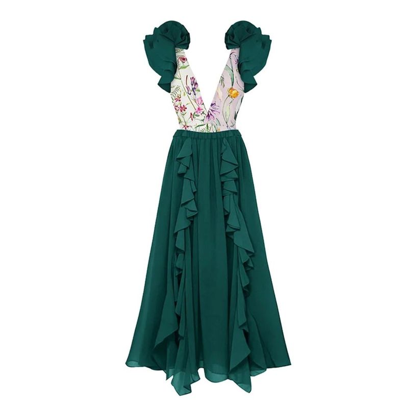 Einteiliger Badeanzug mit tiefem V-Ausschnitt und Blumenmuster für Damen_voghion.com