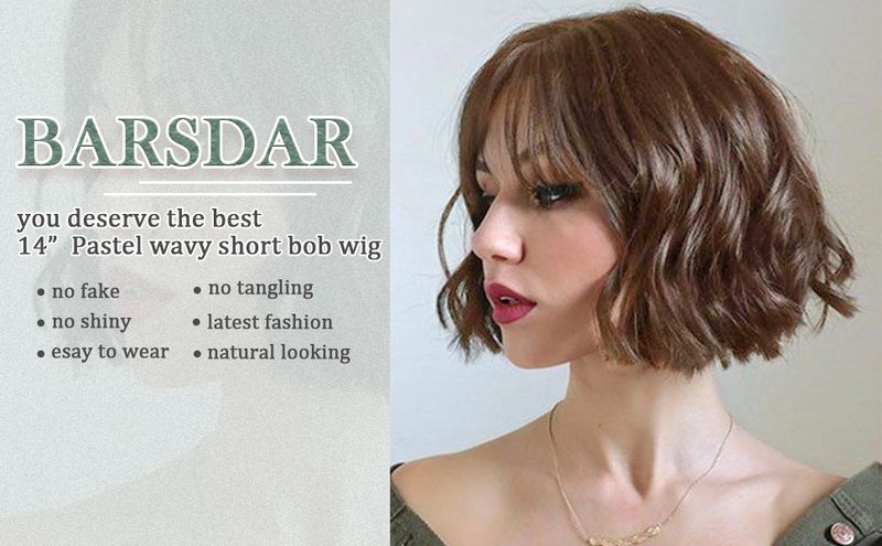 Kurze Bob-Perücke mit Pony, schulterlang, kurze Perücke für Damen, lockig, gewellt, synthetische Cosplay-Perücke für Mädchen, Kostümperücken, bunt, natürlich gewellt, weich_voghion.com