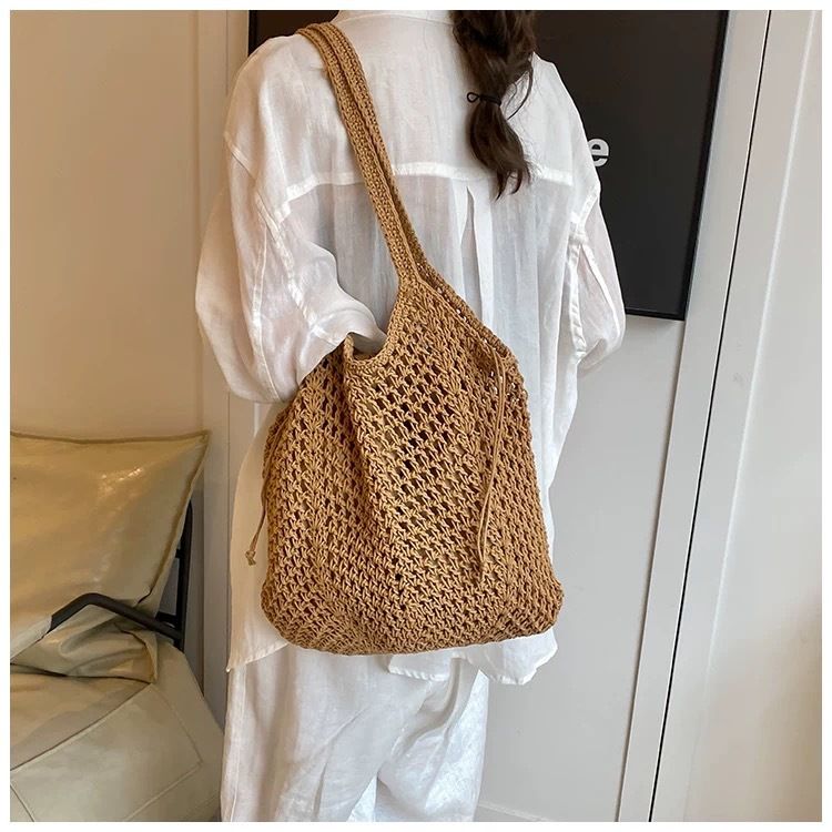 Large Woven Tote Bag For Women - Summer Beach Bag With Openwork Design_voghion.com