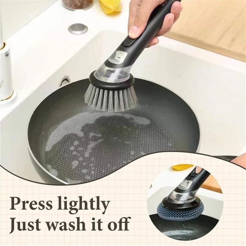 3pcs Dish Brush Set With Soap Dispenser And 2 Free Brush Heads Kitchen Scrub Brush For Sink Pans Pots Dish Cleaning_voghion.com