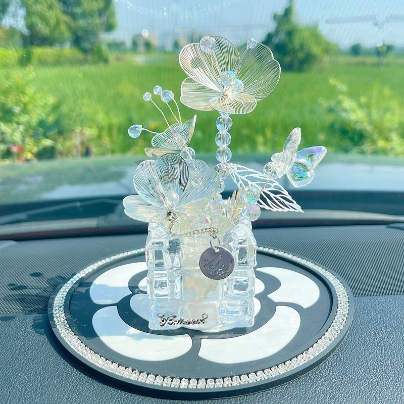 Crystal Flower Ornament For Dashboard, Girl's Interior Decoration, Car Decoration_voghion.com