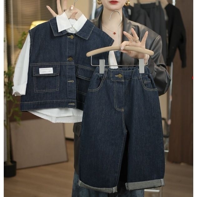 Abbigliamento per bambini Ragazzi Primavera e autunno Camicie per bambini Gilet eleganti Jeans per neonati Abiti a due pezzi_voghion.com