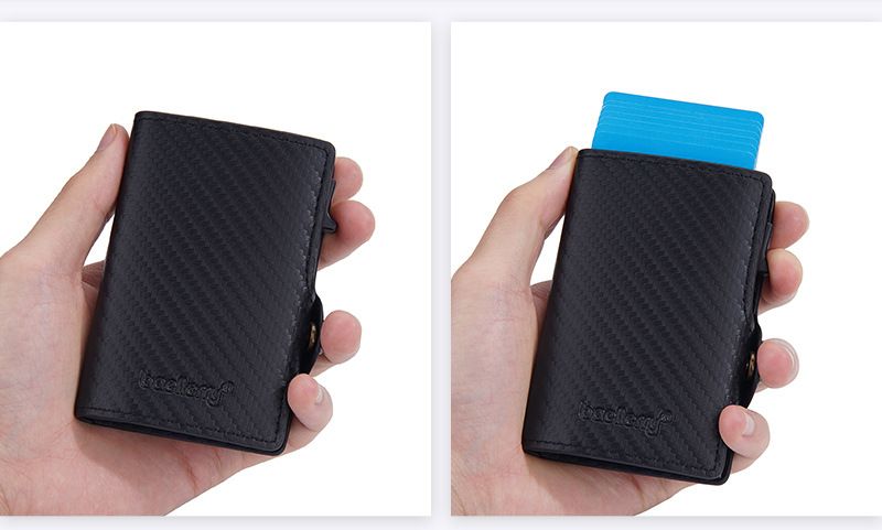 Baellery novo porta-cartões masculino de fibra de carbono RFID minimalista com fivela lateral e porta-cartões de metal com mola_voghion.com