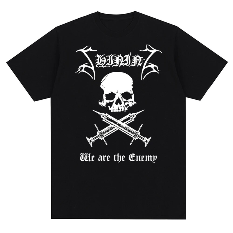 2023 Erkek Sokak Giyim Tişörtü Shining Band Haruku Grafik Baskılı Gömlek Saf Pamuklu Günlük Kısa Kollu Üstler Siyah Tişörtler_voghion.com