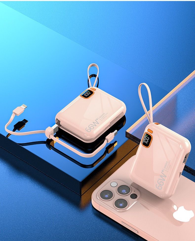 66W PD Fast Charging Power Bank 10000mAh - Mini Portable With Built-in Cable, Quick Charge 3.0, Digital Display, For IPhone/Samsung/Android_voghion.com