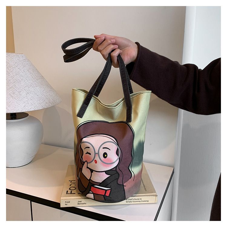 Dames Bucket Bag Schoudertas Schattige Puppy Canvas Bucket Bag Grote Capaciteit Casual Tote Bag_voghion.com