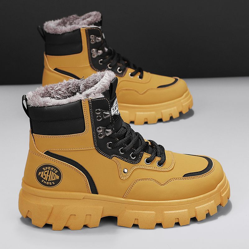 Marken-Martin-Stiefel mit hohem Schaft und dicker Plüschsohle, rutschfest, schneefest, wasserdicht und warm._voghion.com
