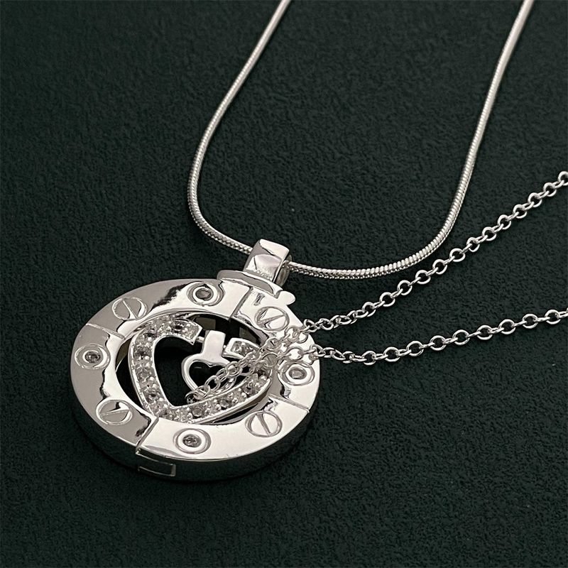 Collana con ciondolo elegante da donna in argento 925 placcato in scala verso il paradiso per coppie, lunghezza della catena 46 cm e 60 cm, design geometrico minimalista_voghion.com