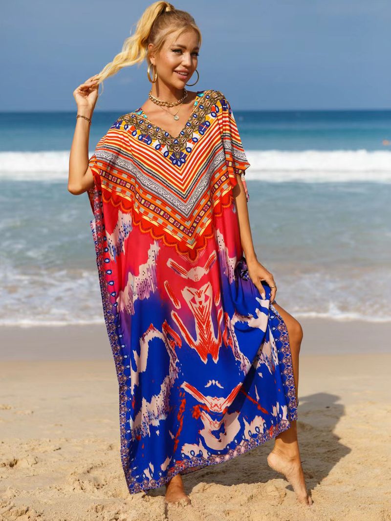 Bohemian Beach Cover-Up Kleid – Leichte und atmungsaktive Tunika aus 99 % Baumwolle für Damen, übergroßes, fließendes Sommerkleid, perfekt für den Pool_voghion.com