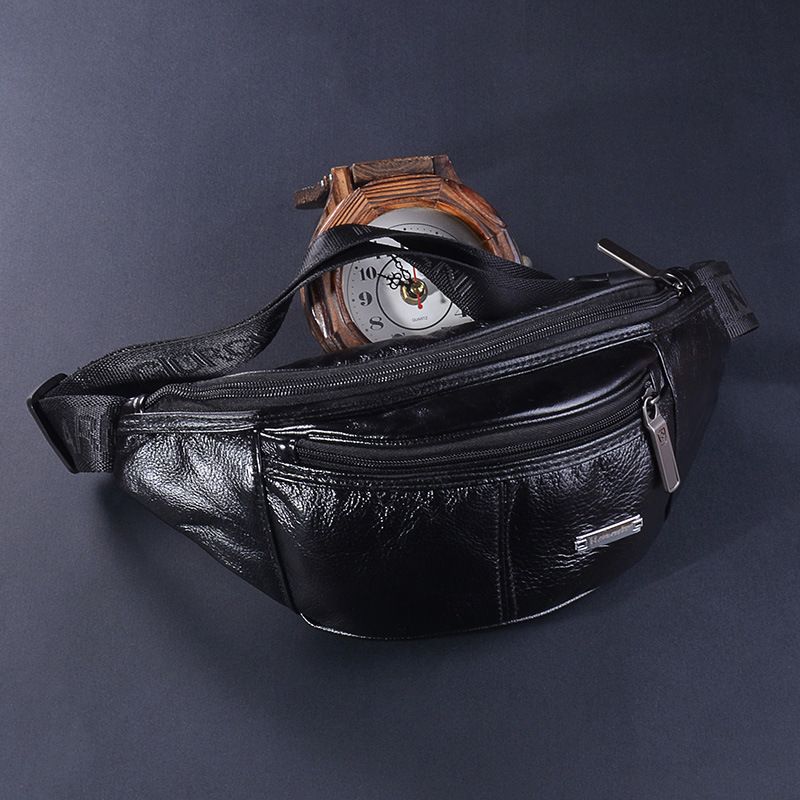 Sac banane en cuir pour homme, multifonction, style rétro, en forme de lune, première couche, en cuir de vache, sac messager décontracté_voghion.com