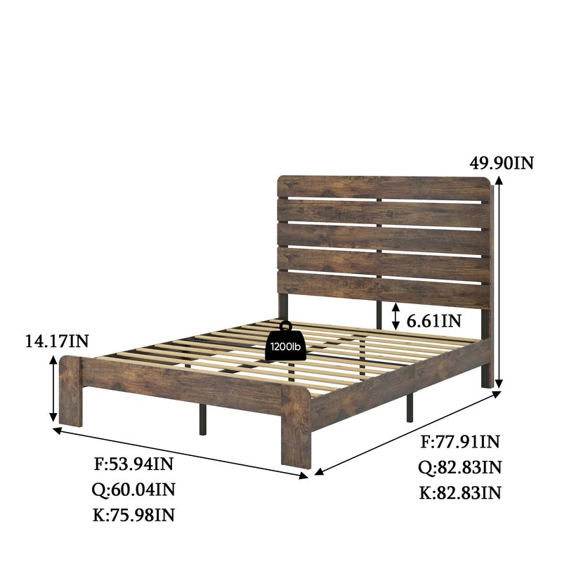 Bed Frame Queen Size, Wood Platform Bed Frame , Noise Free,No Box Spring Needed And Easy Assembly Tool,Large Under Bed Storage,Dark Brown_voghion.com