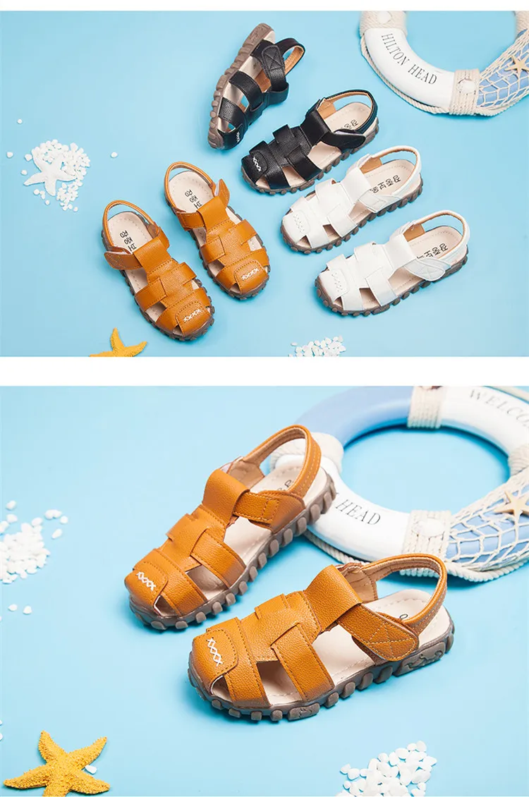 Summer Children Shoes Closed Toe Toddler Boys Leather Cut-outs Breathable Beach Sandalia Infantil Kids Sandals Comfort_voghion.com