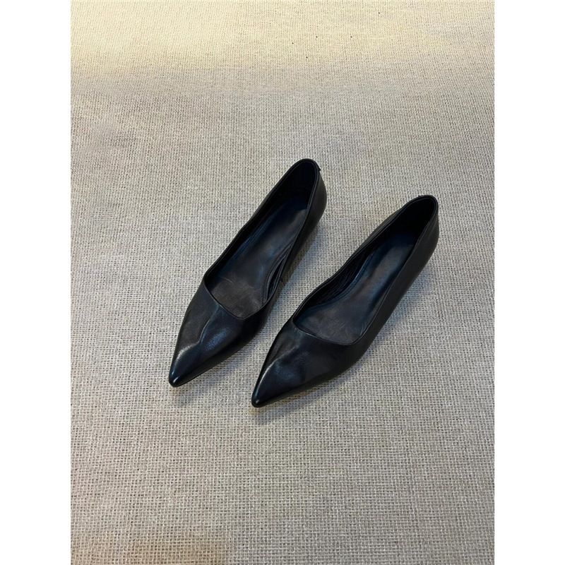 Schaffell-Version ~ Spitz zulaufend, elegant, niedriger Absatz, einzeln, für Damen, flacher Mund, Pendeln, Slip-On, französisch, schlicht_voghion.com