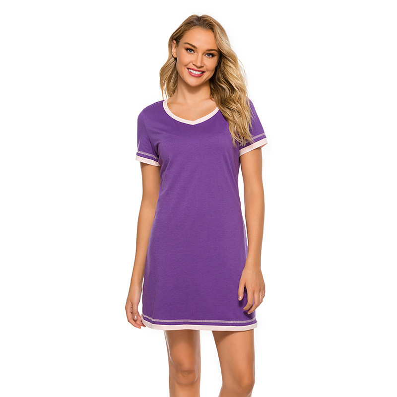 Abbigliamento da donna Nuovo comodo girocollo in cotone a maniche corte in cotone a colori larghi a contrasto Abbigliamento per la casa all'ingrosso_voghion.com
