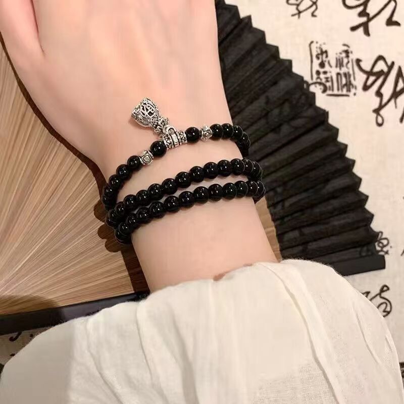 Bracelet en bois de style chinois avec perles et niche, simple et personnalisé, multicouche, pour étudiante_voghion.com