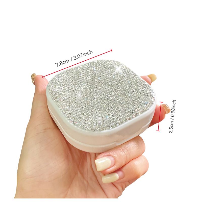 Elegant Rhinestone-Studded Retainer Case – Stylish & Compact Denture/Invisible Aligner Holder (Travel-Friendly, Dustproof)_voghion.com