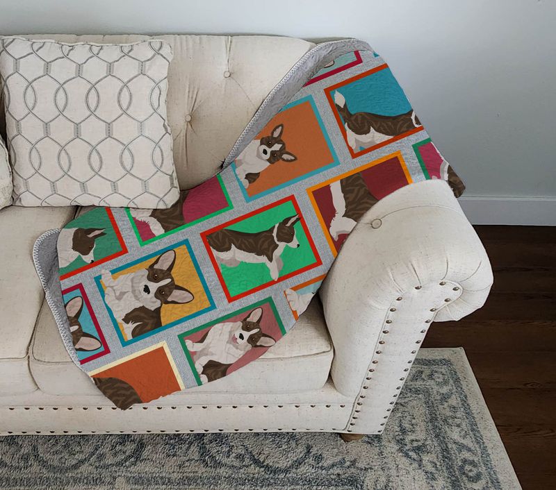 Lots of Brindle Cardigan Corgi Quilted Blanket 50x60 Artwork Pattern Quilted Throw Blanket for Bed, Couch, Sofa, Soft and Lightweight_voghion.com