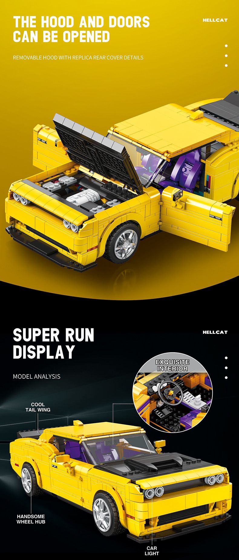 Hellcat Supercar Bouwstenen DIY Raceauto Model Voor Jongens Creatief Cadeau Speelgoed_voghion.com