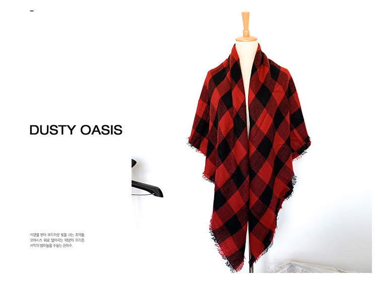 Cachecol quadrado xadrez vermelho e preto feminino outono e inverno unissex_voghion.com
