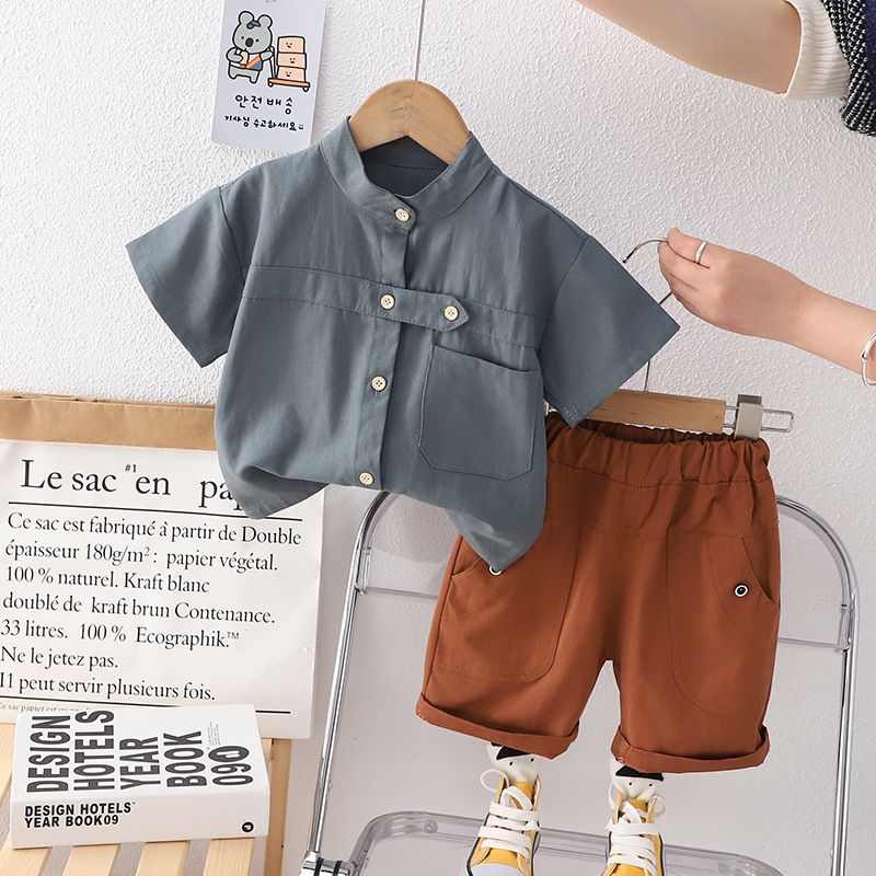 Set di piccole e medie dimensioni, abbigliamento estivo a maniche corte per ragazzi, camicia personalizzata abbottonata in tinta unita, per bambini_voghion.com