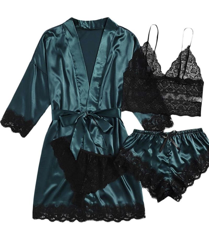 Eros Lab European And American Style Women's Pajamas Four-Piece Set Lingerie Plus Size Export Home Wear Manufacturer Lace_voghion.com