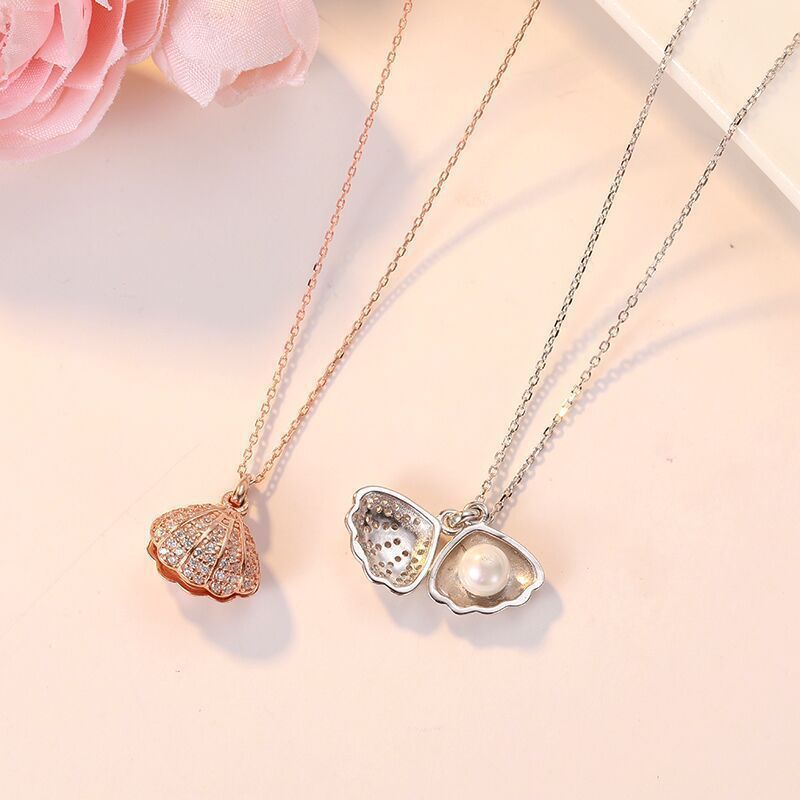 Süße Perlenmuschelkette, fächerförmiger Anhänger mit Halsbandkette zum Öffnen, individuell, einfach und vielseitig_voghion.com