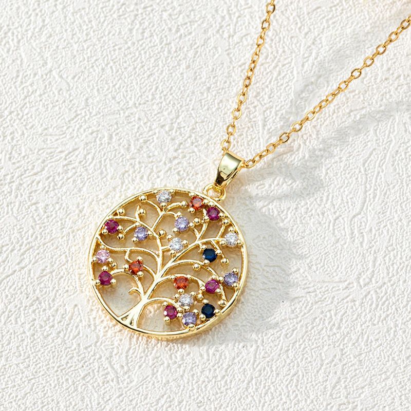Collar familiar personalizado de acero inoxidable con colgante de árbol de la vida de cristal multicolor de verano para mujer, regalo de Navidad_voghion.com