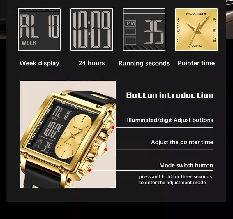 Men's Multifunctional Sports Watch With Luminous Display, Waterproof, Durable Silicone Strap, Mineral Glass, Digital & Analog Display_voghion.com