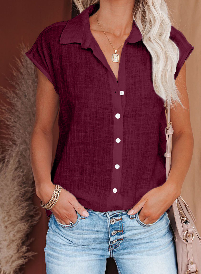 Women's Clothing New Solid Color Single Breasted Lapel Shirt Sleeveless Loose Top_voghion.com