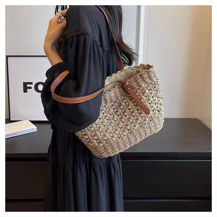 Γυναικεία τσάντα ώμου, υφασμένη τσάντα διακοπών για παραλία, τσάντα tote, καλάθι λαχανικών χειρός, μοντέρνα υφασμένη τσάντα μεγάλης χωρητικότητας_voghion.com