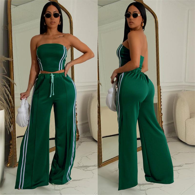 C7056 Mode Dames Effen Kleur Mouwloos Tweedelige Lange Set Nieuw_voghion.com