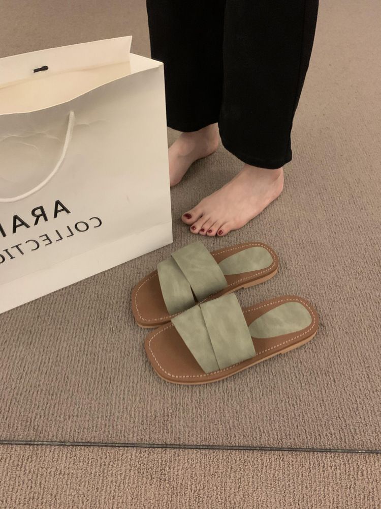 Chaussons plats rétro à bout ouvert et tête carrée pour femme, style féerique, idéal pour l'été, les vacances à la mer ou la plage_voghion.com