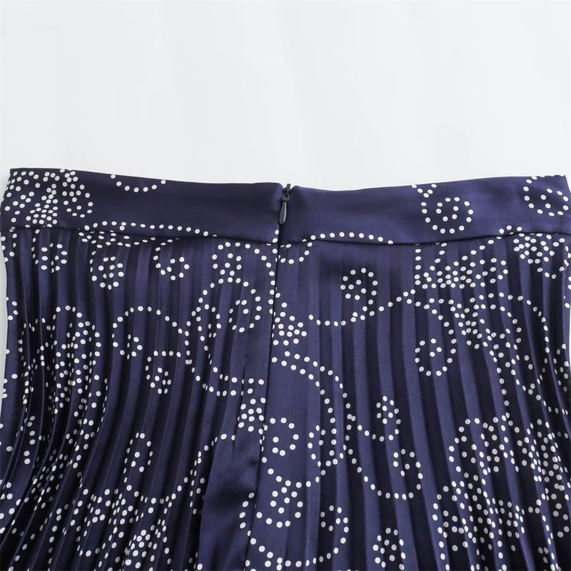 Heißer verkauf Zach Ailsa 2024 Sommer Neue Produkt frauen Stil Slim Fit Hohe Taille Plissee Dekorative Gedruckt Midi Halb Rock_voghion.com