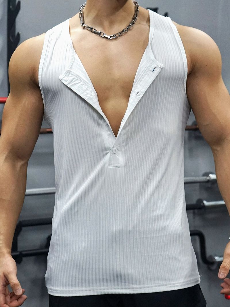 Erkek Giyim Örme Dikey Şerit Fitness Spor Eğlence İnce Yelek Kolsuz Geniş Omuzlu Yelek Erkek_voghion.com