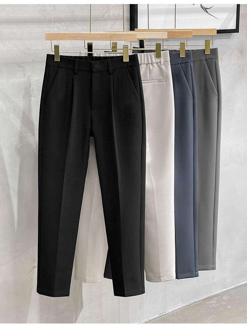 Herrenbekleidung Herren Drapey Kleine Gerade Hose Sommer Dünne Eisseide Lässige Kegelhose Neun-Punkt-Hose_voghion.com