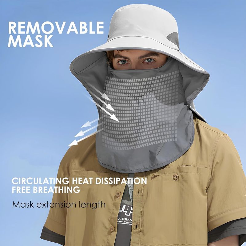 Outdoor Sun Hat Detachable Neck Face Flap UPF 50+UV Protection Visor Fishing Hats With Neck Flap For Men & Women_voghion.com
