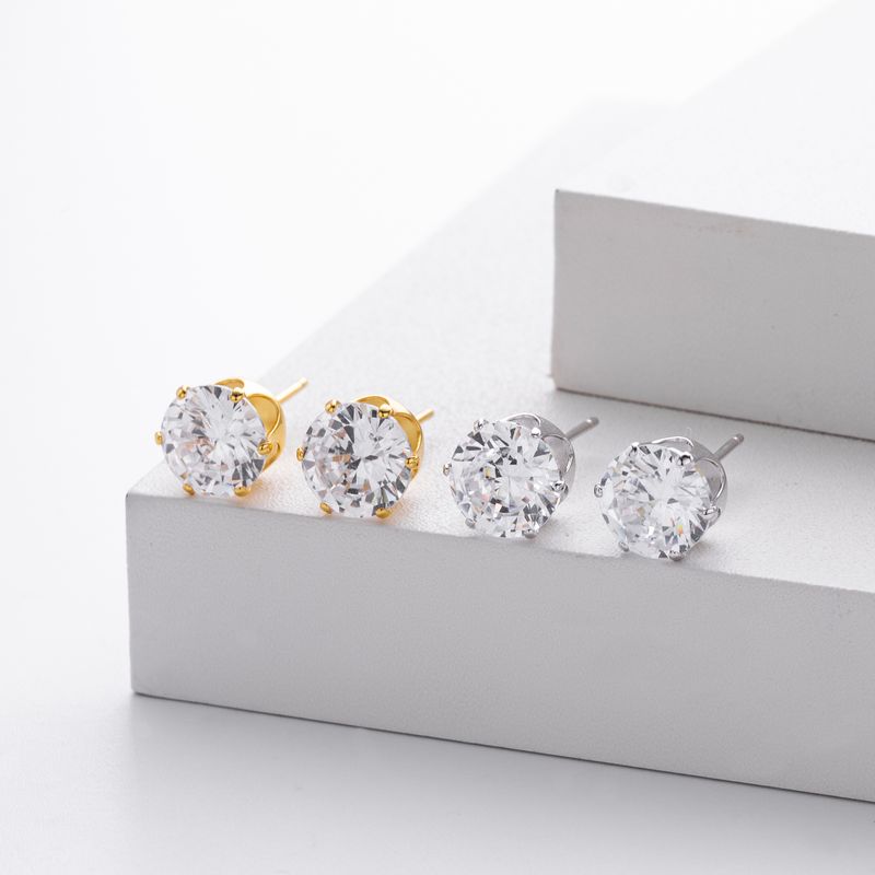 Orecchini a bottone da donna in argento sterling con zirconi cubici, forma geometrica minimalista a forma di osso, argento 925 placcato in oro bianco e oro giallo_voghion.com