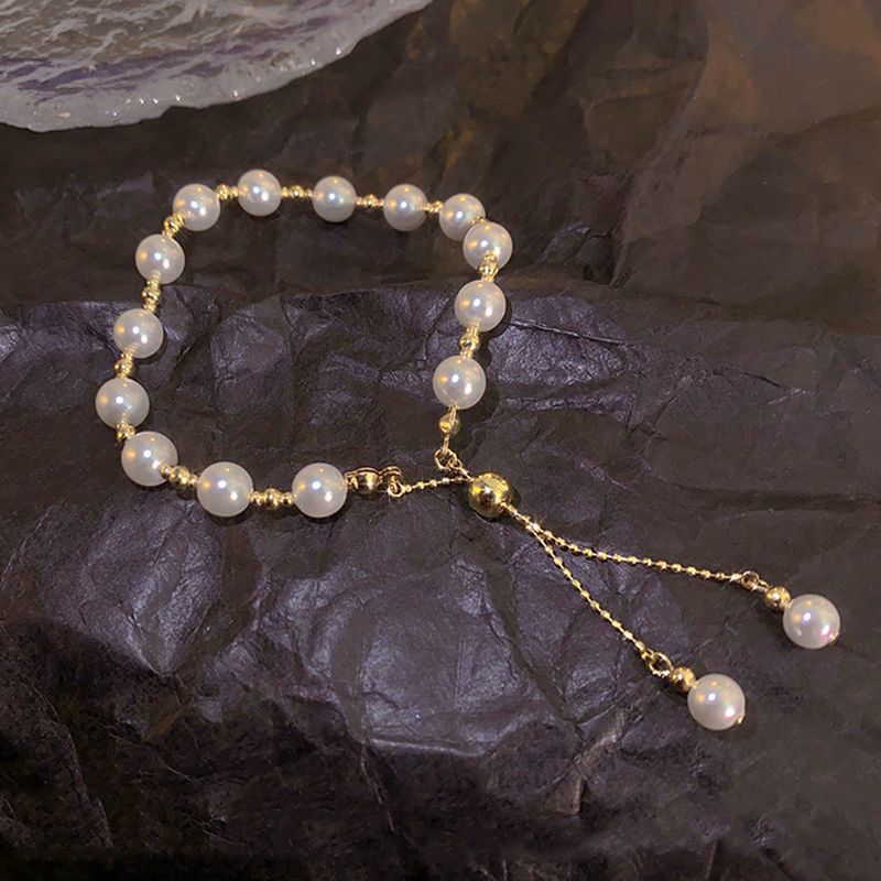 Shuosbai Dame Armbånd Beaded Justerbar Elegant Deilig Enkel Stil Gave Gylden høyglans Pearl Jenter Armbånd Mote Smykker_voghion.com