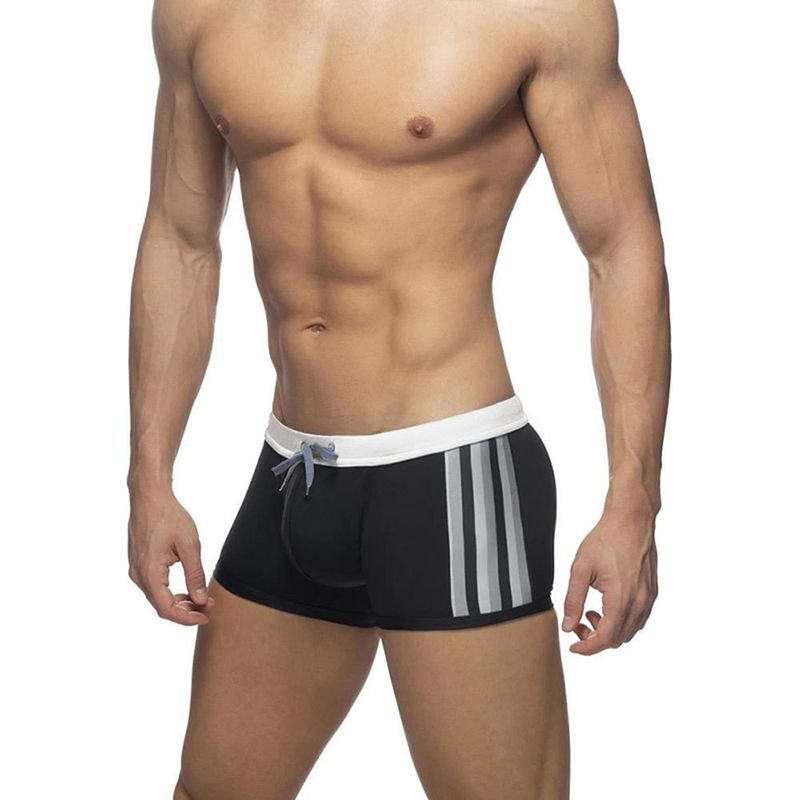 UXH Men's Solid Color Sexy Side Print Boxer Tight Simple Beach Sports Four-Corner Swim Trunks_voghion.com