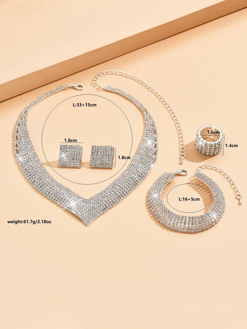 Damen Schmuckset Abendtasche Einzelne Schulter Mode Halskette Ohrringe Armband Ring Set_voghion.com