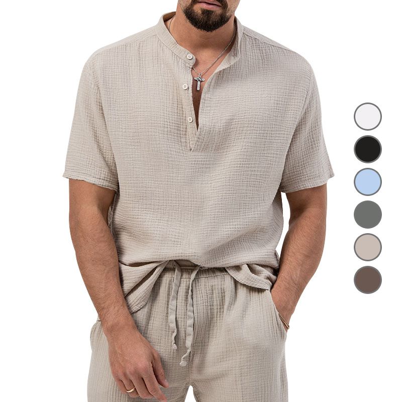 Maglietta estiva da uomo con colletto alla coreana, manica corta, leggera e casual, modello Bubble Fabric 2023_voghion.com