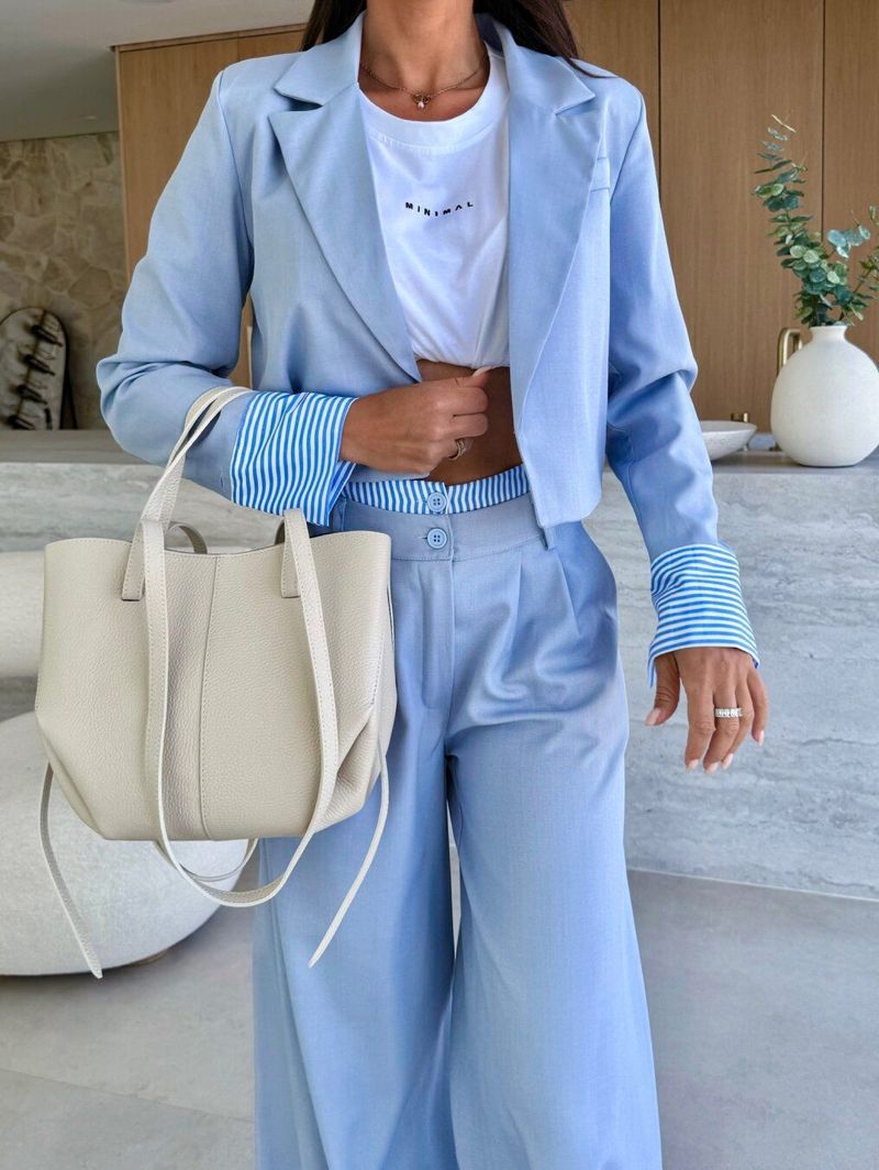Women's Clothing Women's Striped Splicing Suit Jacket Straight Pants Set Thin Suit Pants Two Piece Set_voghion.com