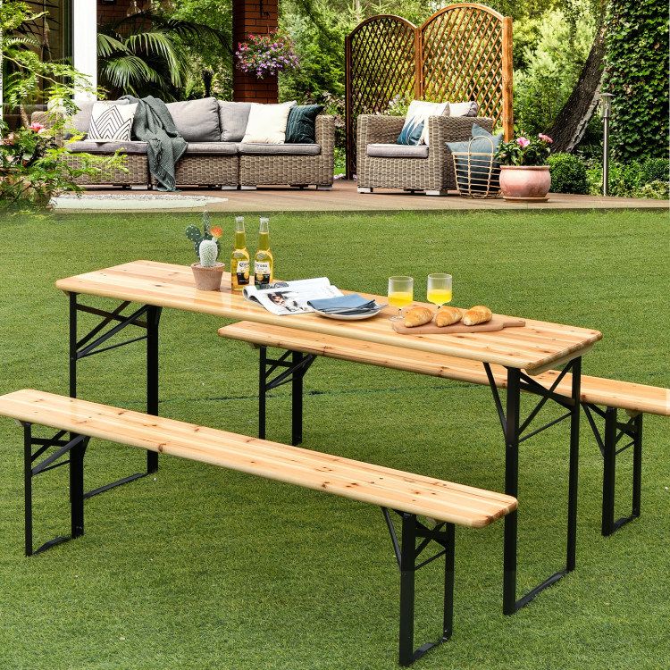 3 Pieces Folding Wooden Picnic Table Bench Set _voghion.com