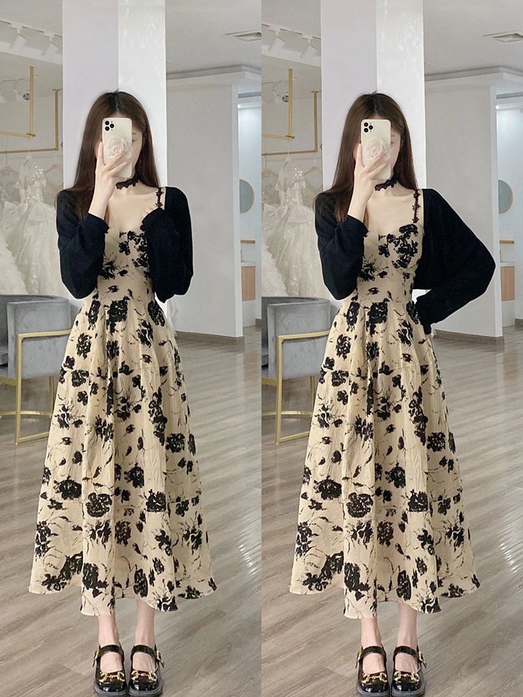 Completo due pezzi da donna con cinturino floreale e rosa in stile francese, primavera estate 2025, nuovo abito lungo di alta gamma, di piccole dimensioni_voghion.com