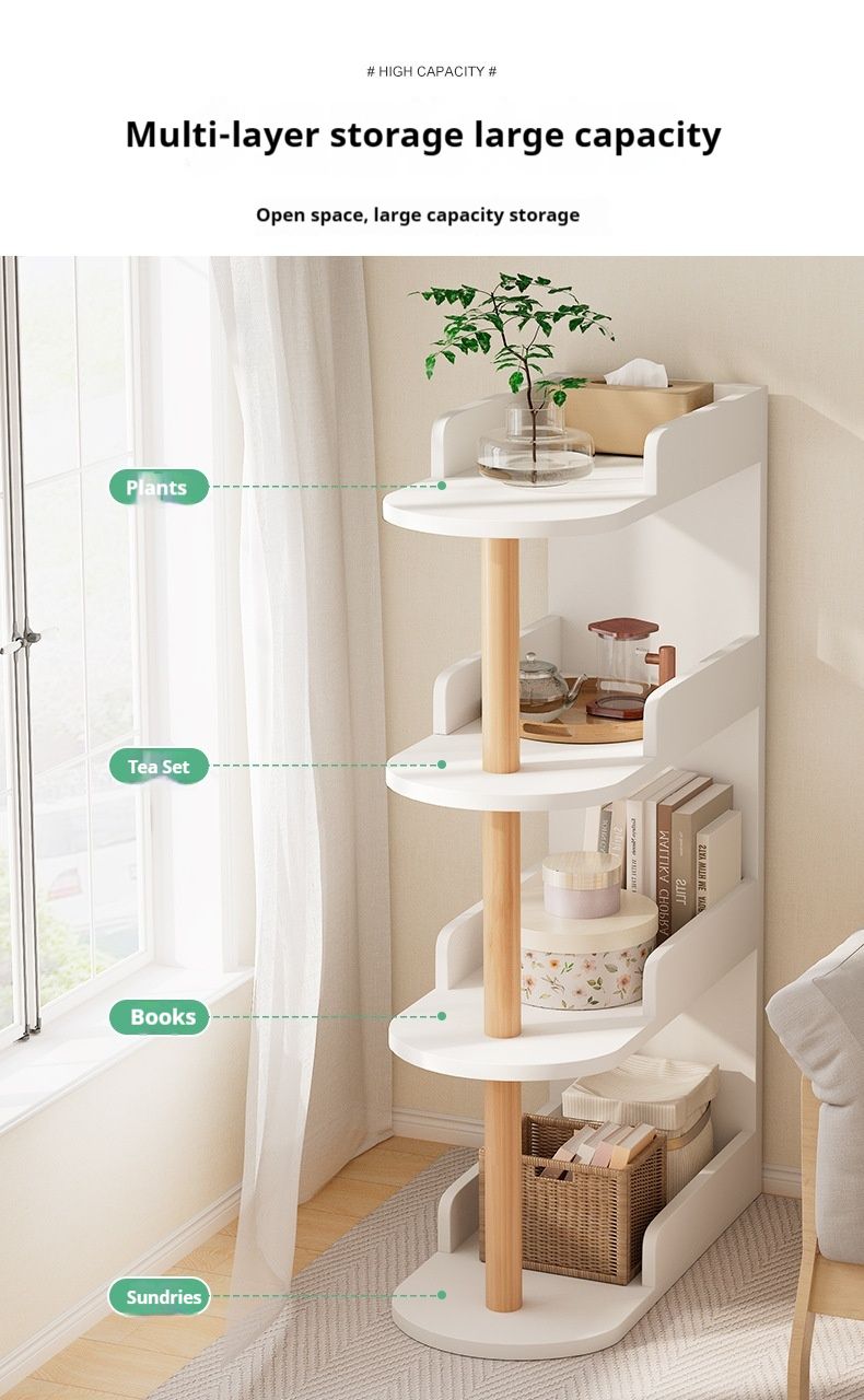 Divano da soggiorno, testiera da letto laterale, scaffale stretto con clip, mobiletto portaoggetti, piccola libreria sul pavimento_voghion.com