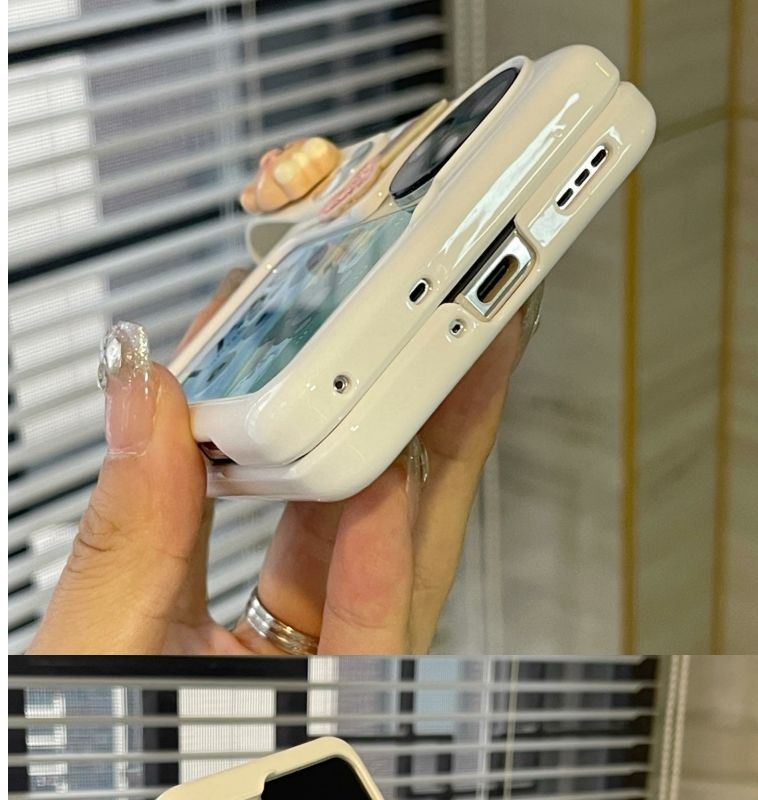 Suitable For Oppo Find N3 Painted White Rainbow Bear Wrist Strap Handheld Phone Case N2 Flip Protective Cover_voghion.com