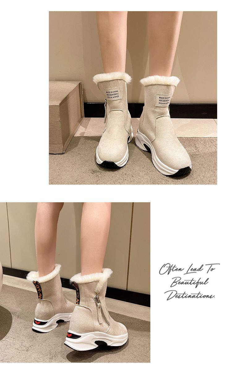 Women's Shoes Winter Snow Boots With Faux Fur Lining, Round Toe Slip-On Casual Shoes, Rubber Sole For Warmth And Comfort_voghion.com