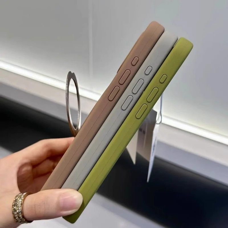 Liquid Silicone Ring Stand Holder Case Iphone 16 15 14 13 Pro Max For Magnetic Kickstand Lens Protection Matte_voghion.com