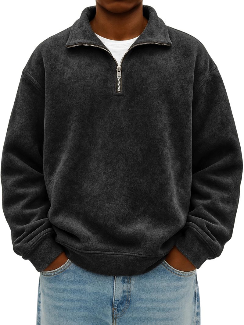 Herren-Sweatshirt mit halbem Reißverschluss – Winter-Langarmpullover aus Baumwolle mit Stehkragen (S-5XL, 400 g/m², 12 Farben)_voghion.com